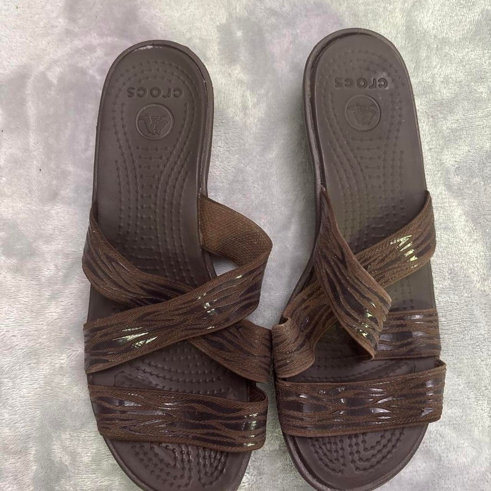 Brown Croc Sandals with ZEBRA Straps- 7